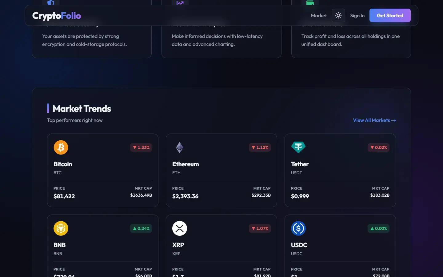 Cryptofolio, desktop screen 2