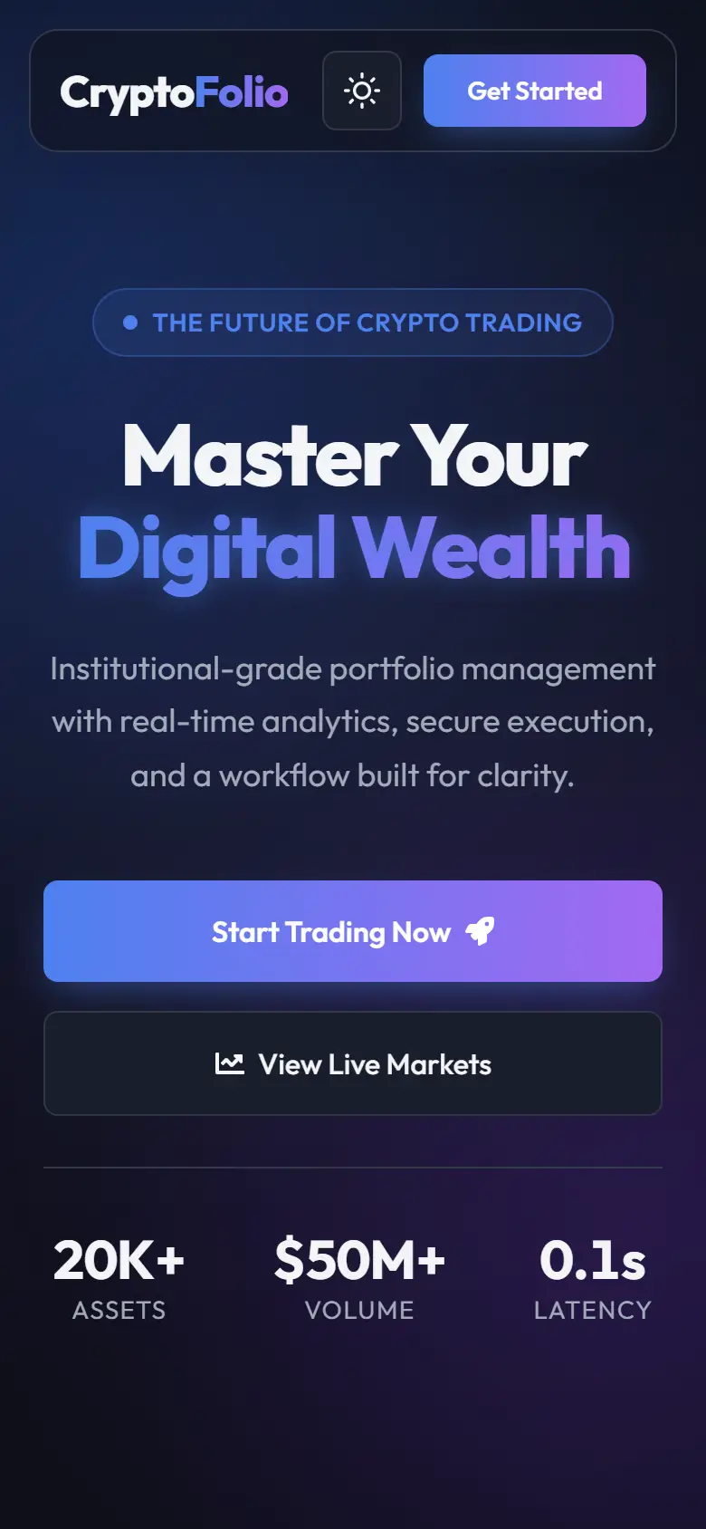 Cryptofolio on a phone, screen 1