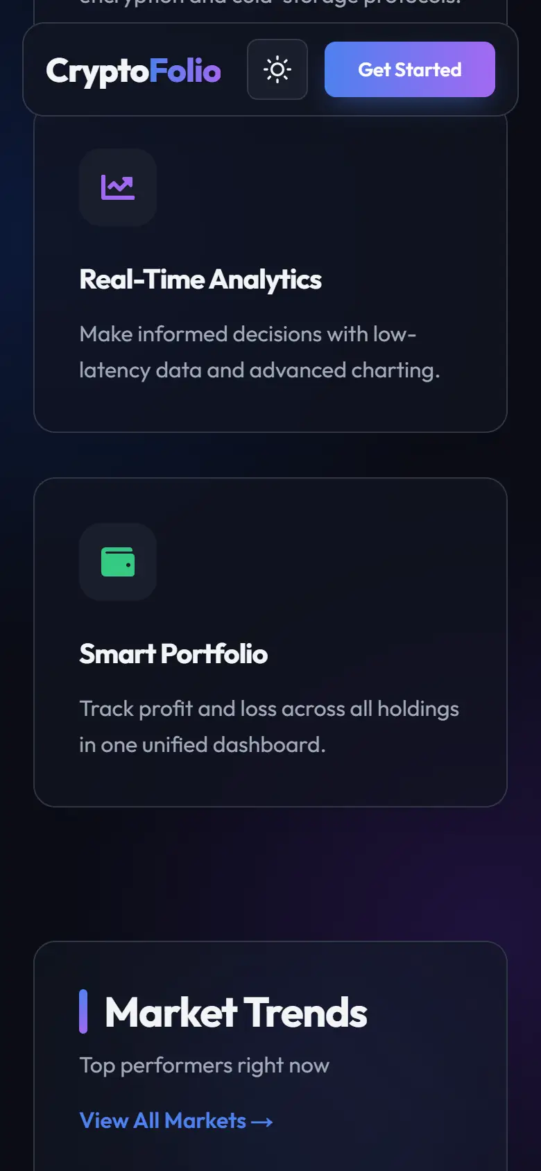 Cryptofolio on a phone, screen 2