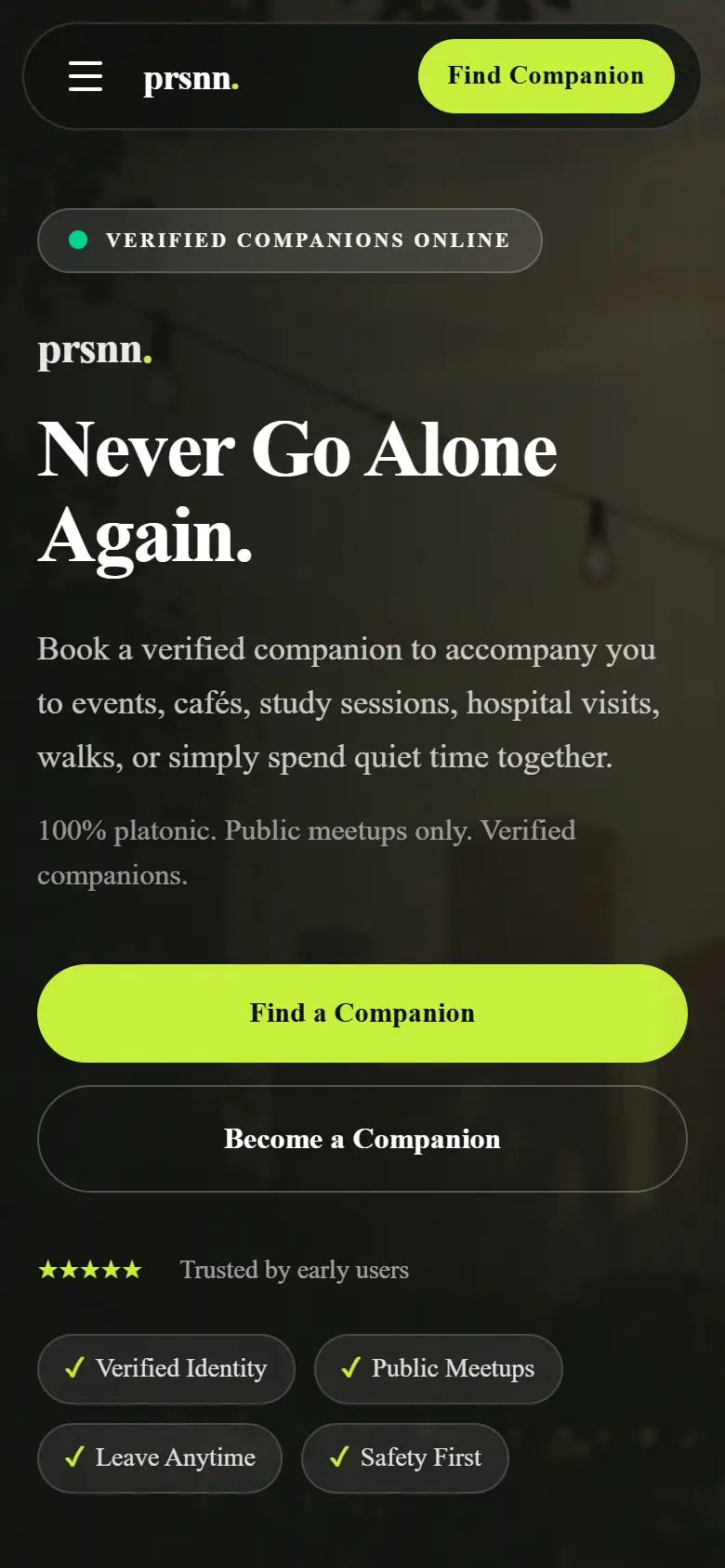 Prsnn on a phone, screen 1
